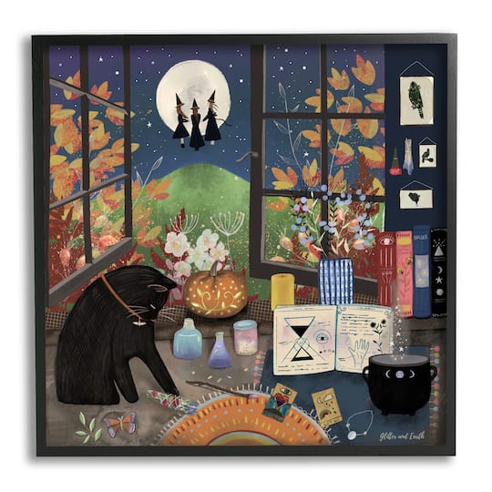 Stupell Industries Halloween Witches Autumn Moon Framed Giclee Art